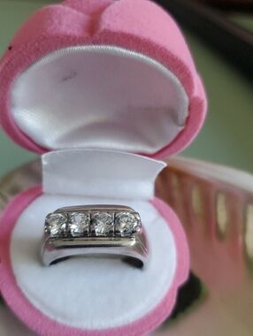 Sterling Silver Four Cubic Zirconia  Bar Ring